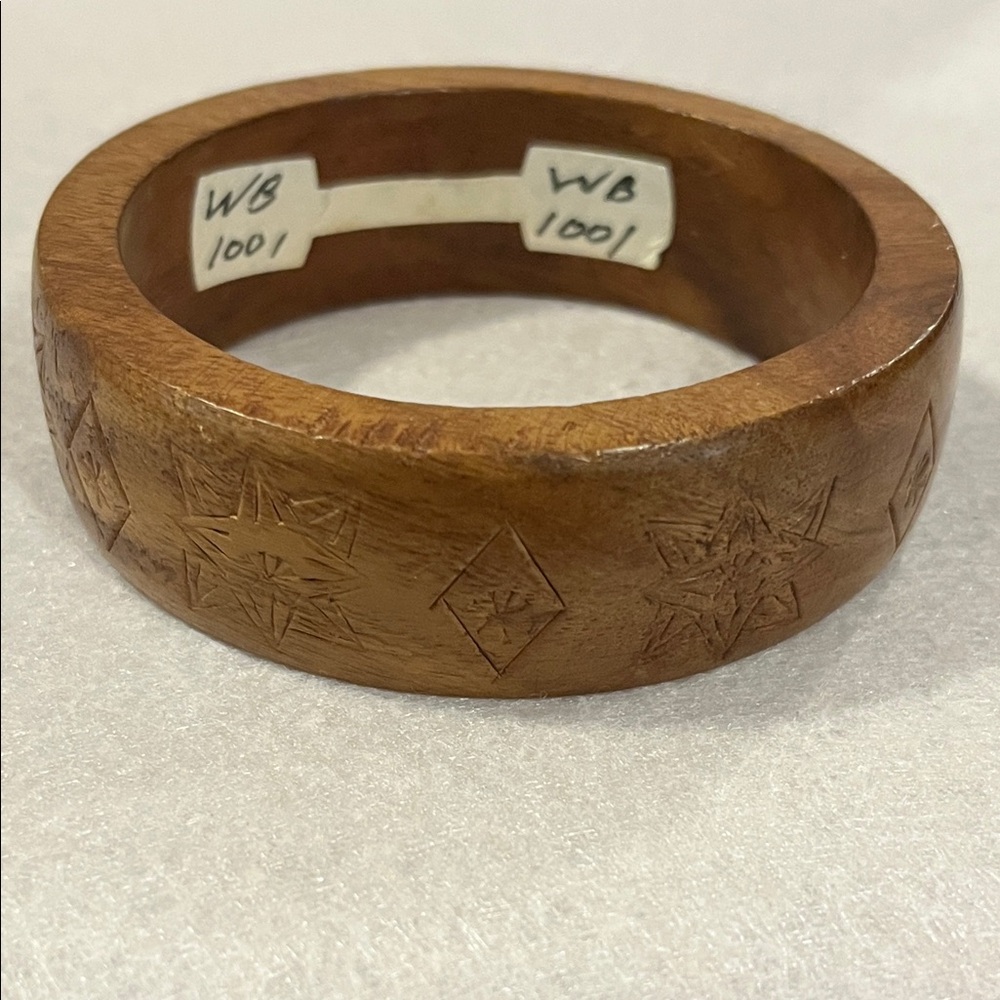 Vintage Carved Wooden Bangle Bracelet